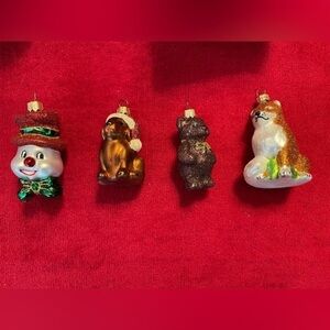 Impuls Blown Glass Hand Painted Ornaments Lot Of 4 Teddy Bear, Snowman, Fox, Lab